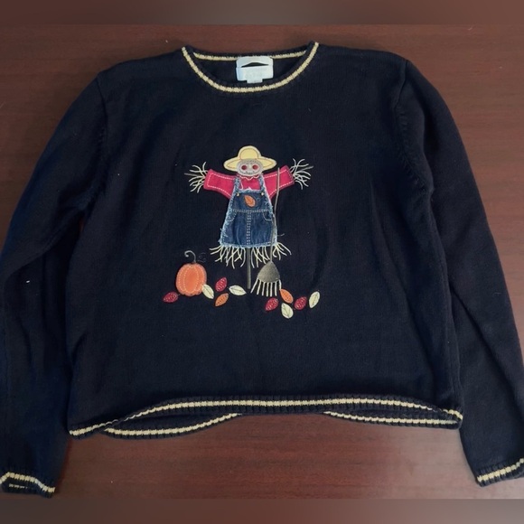 Christopher & Banks Sweaters - Christopher & Banks Hand Embroidered Blue Knit Scarecrow Sweater Women's Sz S